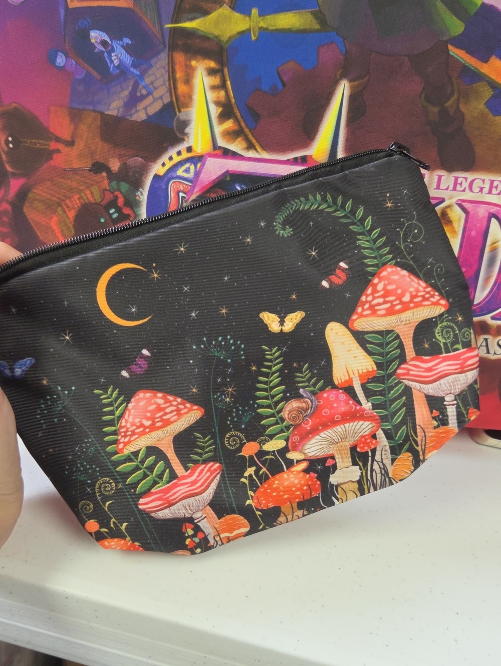 Black Mushroom Print Cosmetic Pouch